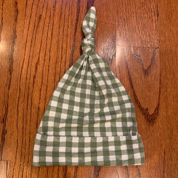 Spearmint love Knotted Gown & Hat Matching Set | Sage Green Gingham | 0-3 months - Picture 8 of 9